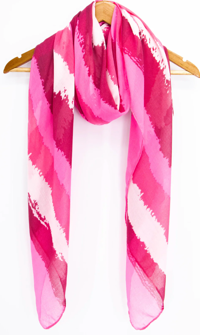 Ruby 67 Hot Pink Painted Brushstroke Style Stripe Print Scarf 