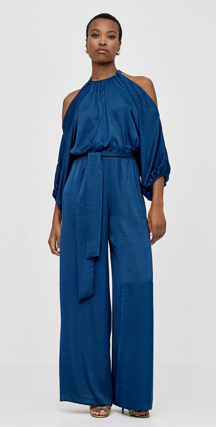 Access Fashion Navy Satin Cold Shoulder Jumpsuit 43 5507 Ruby 67 Boutique