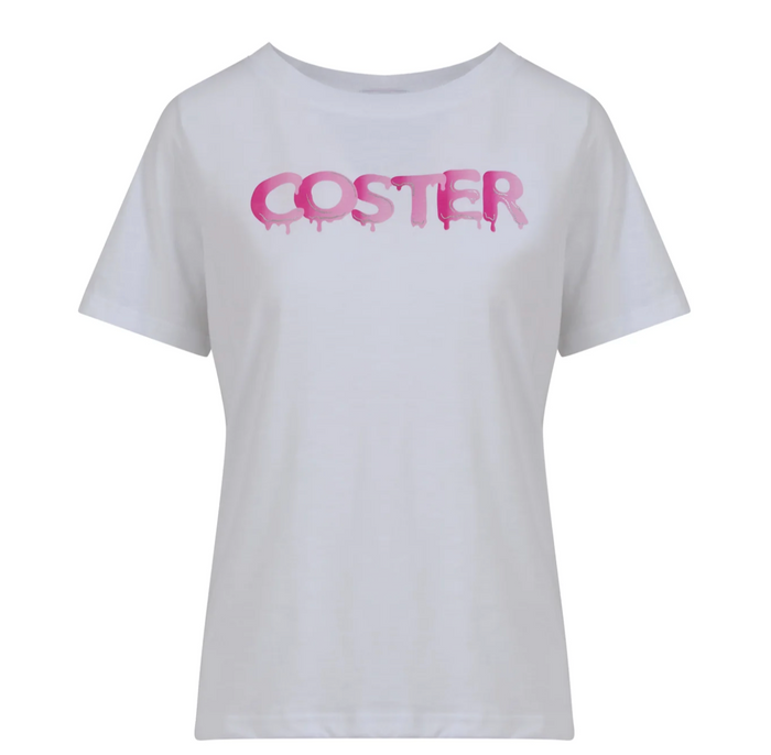 Coster Copenhagen White T-Shirt with Pink Graffiti 'Coster' Logo, 242-1230