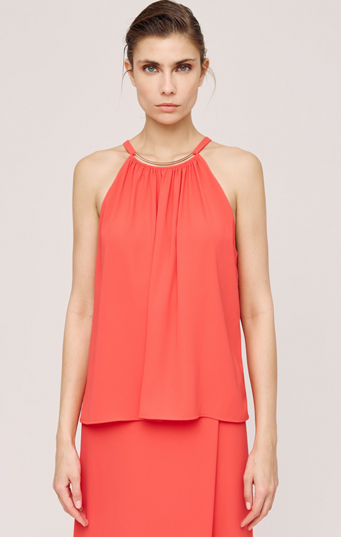 Access Fashion Flame Red Halter-neck Top with Metallic Detail, 43-2104