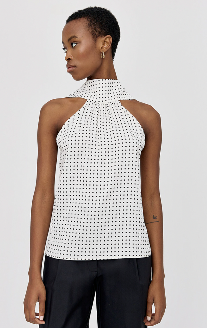 Access Fashion Off White Halterneck Polka Dot Top, 43-2107