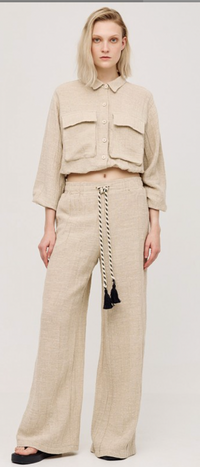 Access Fashion Sand Beige Cropped Shirt Linen Mix Jacket , 43-7031