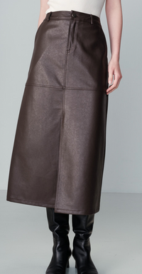 Grace & Mila Nory Chocolate Brown Faux Leather Midi Skirt