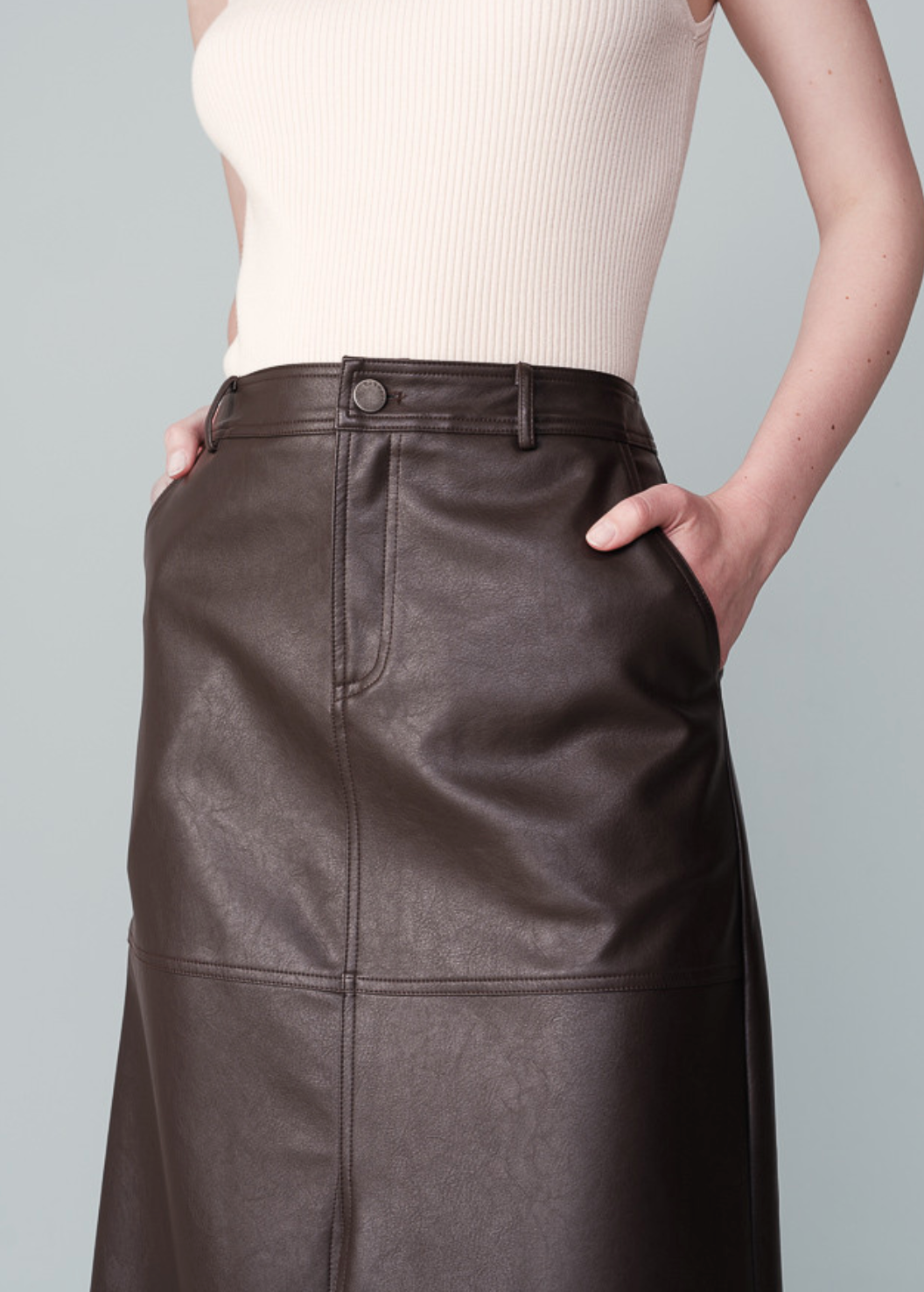 Leather midi skirt pockets best sale