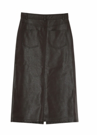 Grace & Mila Nory Chocolate Brown Faux Leather Midi Skirt