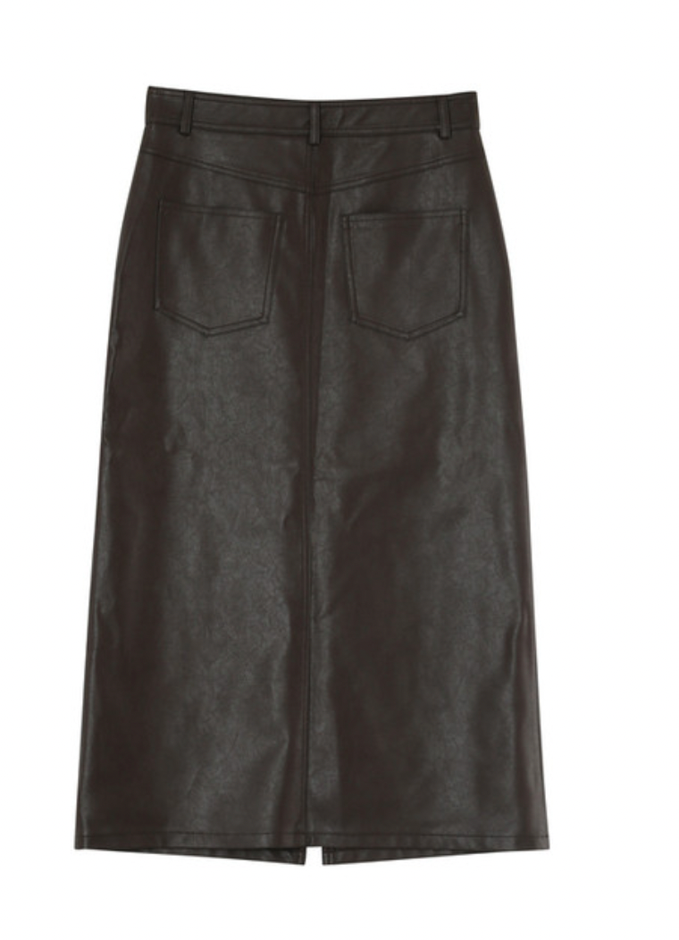 Grace & Mila Nory Black Faux Leather Midi Skirt