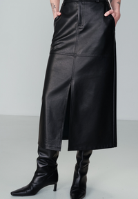 Grace & Mila Nory Black Faux Leather Midi Skirt 