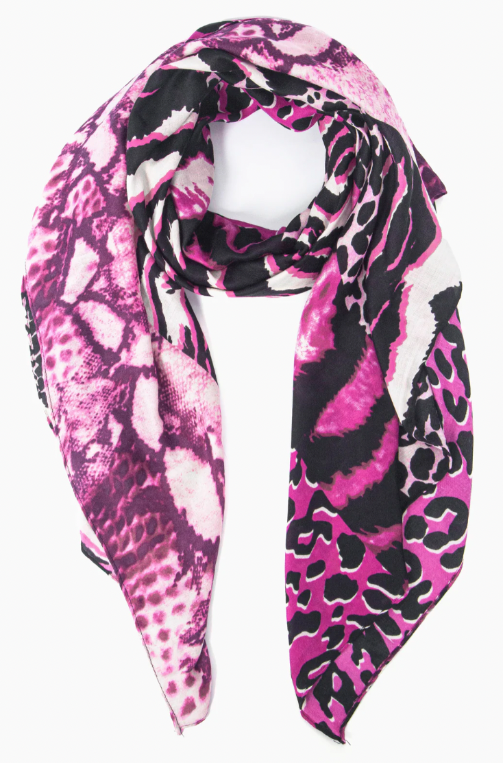 Ruby 67 Harriet Fuchsia Animal Print Scarf