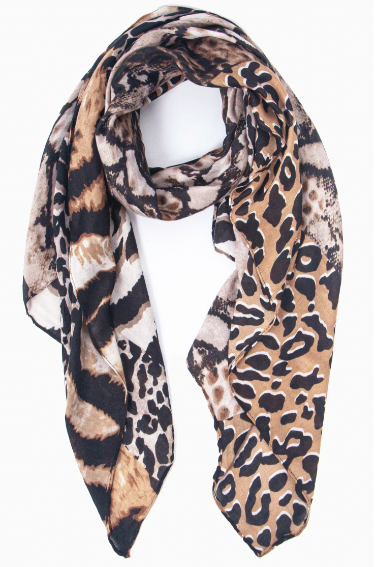 Ruby 67 Neutral Animal Print Scarf