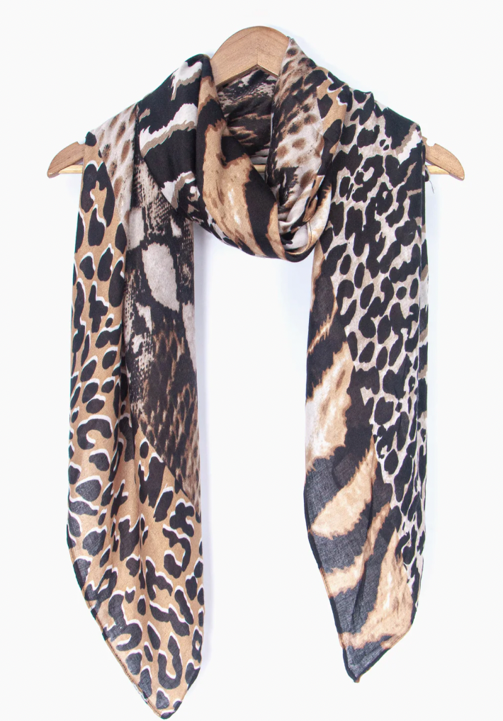 Ruby 67 Neutral Animal Print Scarf