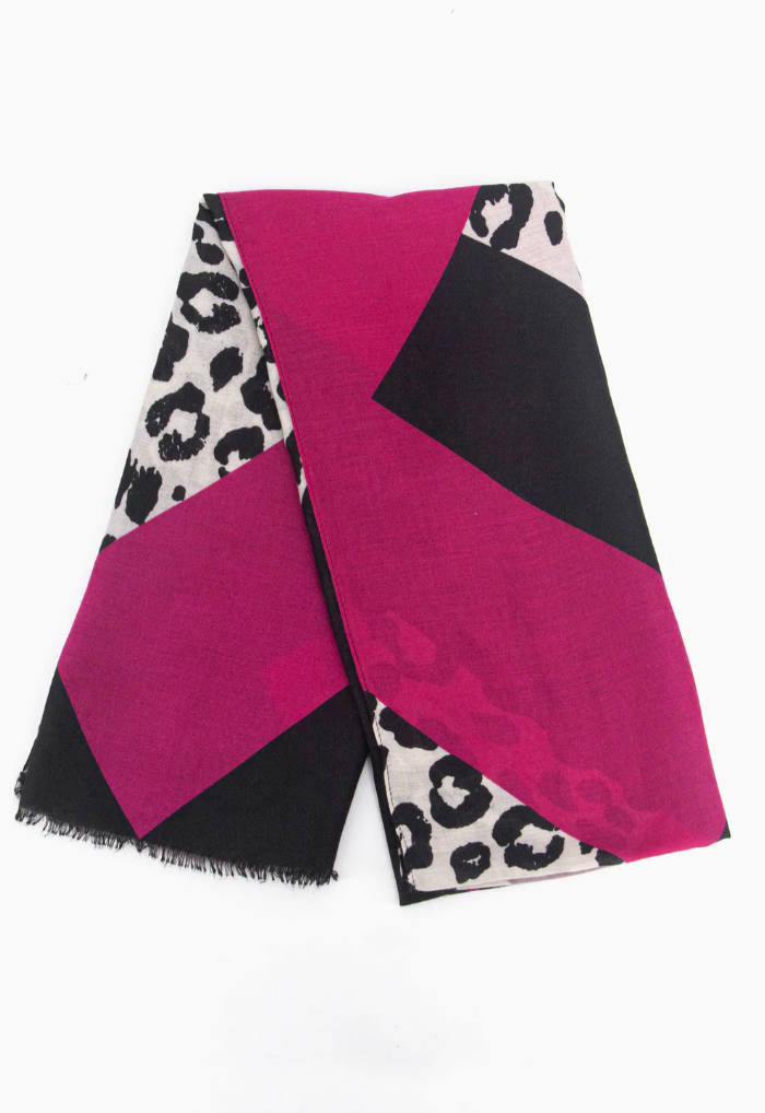 Ruby 67 Fuchsia Colourblock Leopard Print Scarf