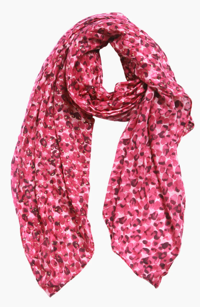 Ruby 67 Fuchsia Abstract Animal Print Scarf with Gold Foil