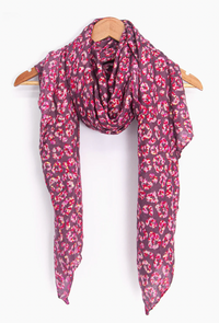 Ruby 67 Burgundy Fuchsia Floral Animal Print Scarf, 1495F