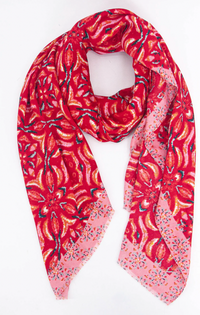 Ruby 67 Paulie Red Floral Mosaic Printed Scarf, 3196RE