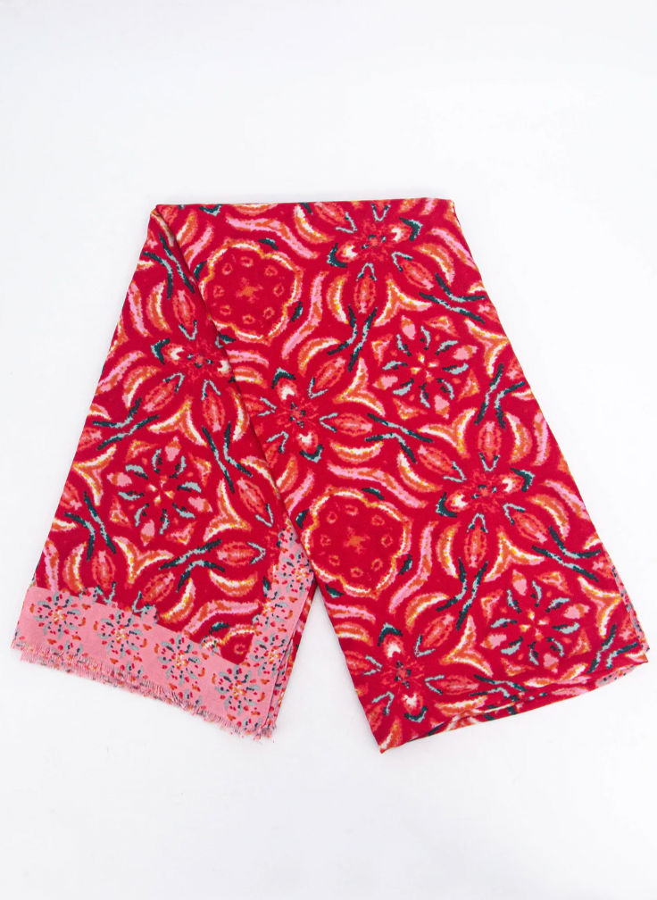 Ruby 67 Paulie Red Floral Mosaic Printed Scarf, 3196RE