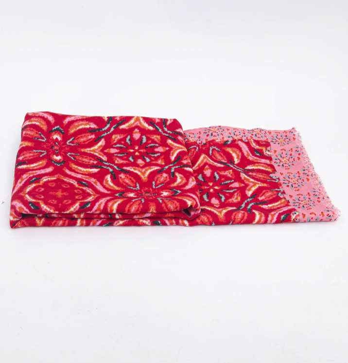 Ruby 67 Paulie Red Floral Mosaic Printed Scarf, 3196RE