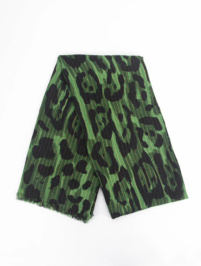 Ruby 67 Green Leopard Stripe Scarf, 3197GR