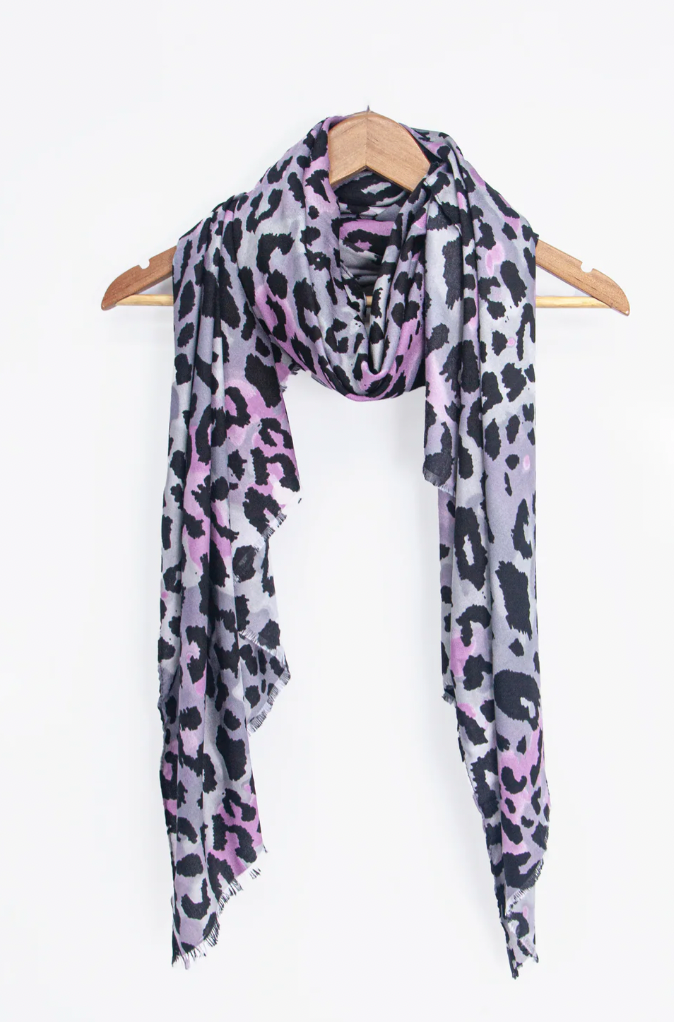 Ruby 67 Felix Grey/Pink Leopard Print Scarf, 3198G