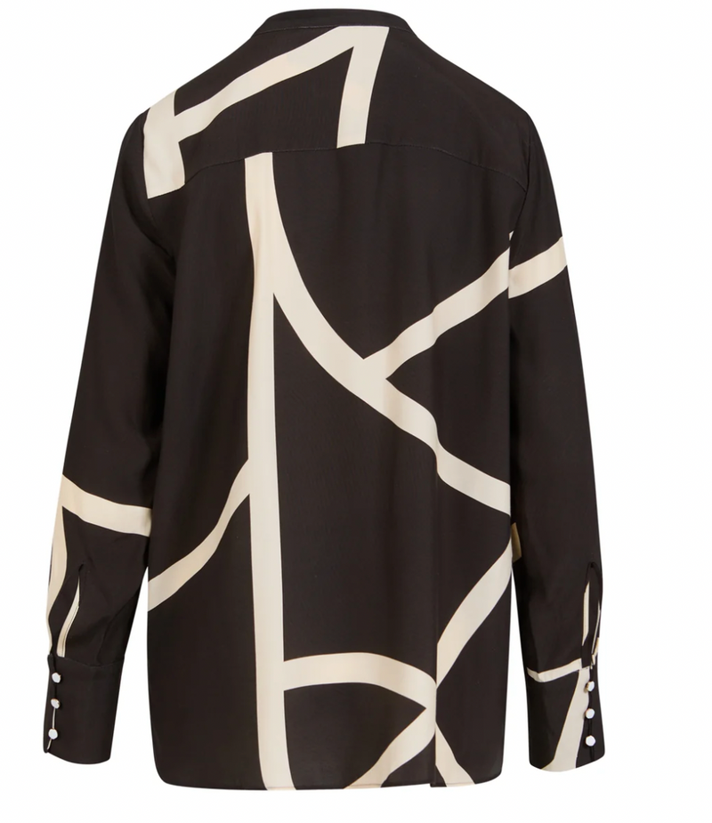 Coster Copenhagen Black/Taupe Abstract Printed Longline Shirt, 244-1401