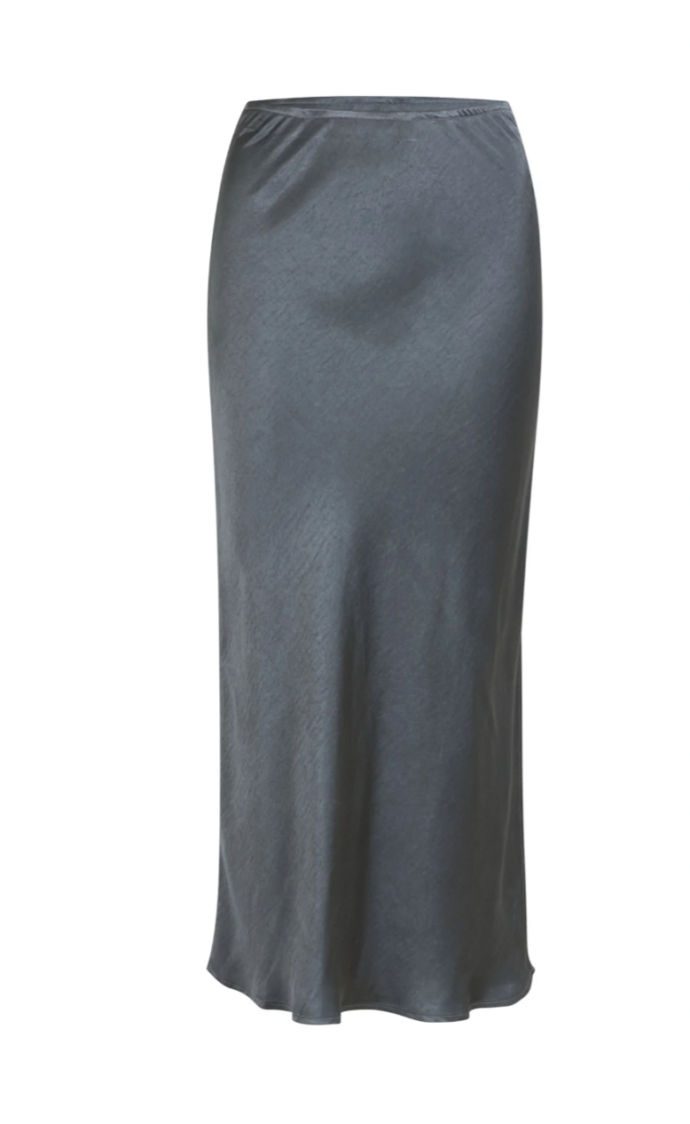 Coster Copenhagen Dark Stone Grey Skyler Satin Midi Skirt, CCH4510