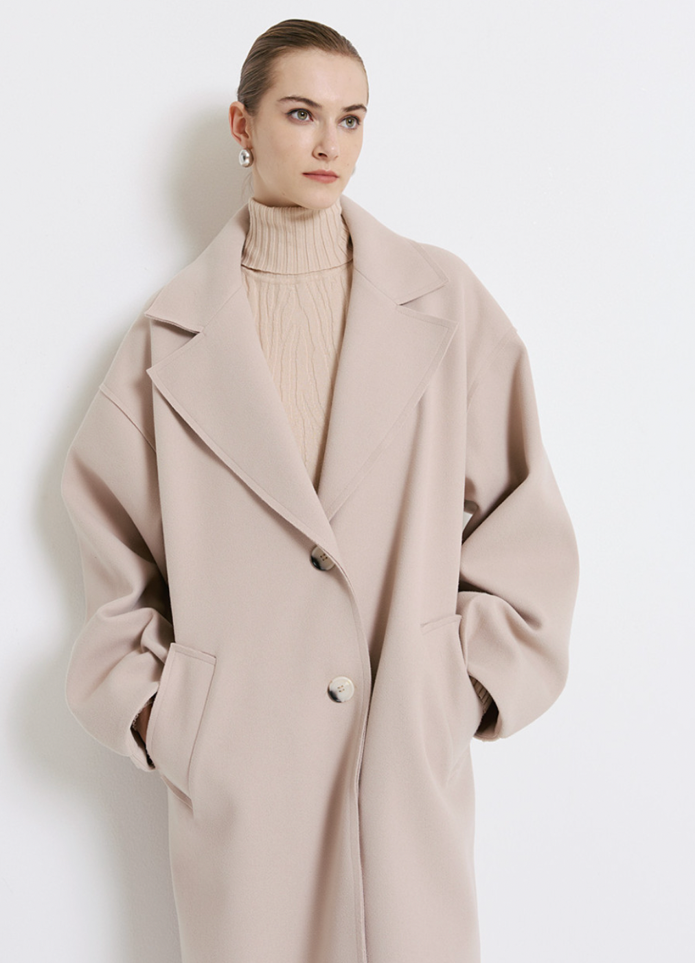 Access Fashion Beige Oversized Long Coat with Sleeve Detailing, 44-9013