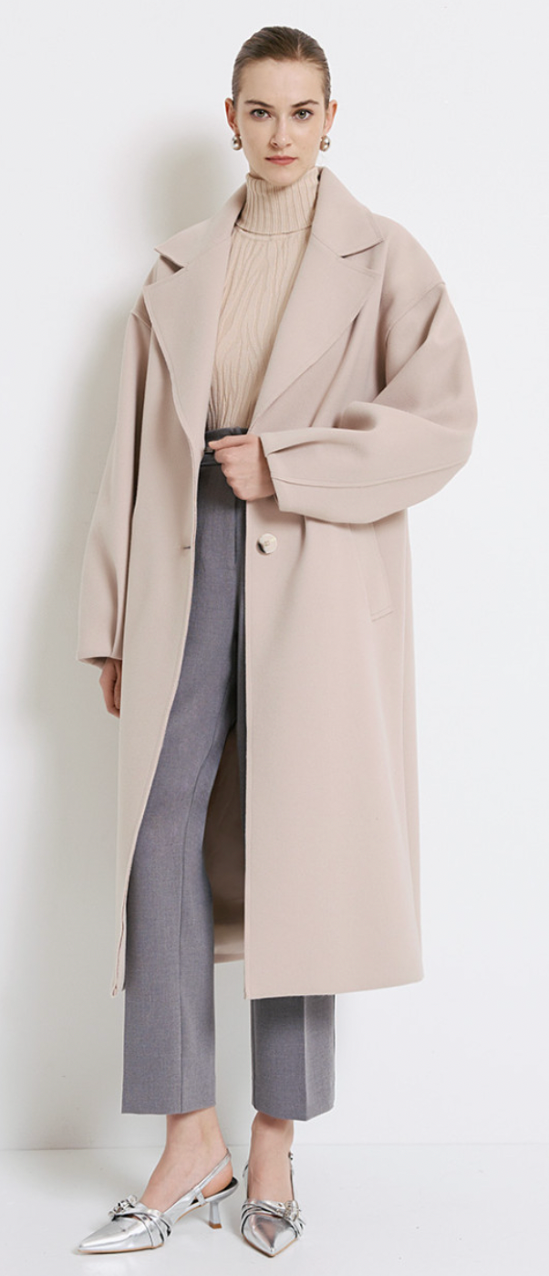 Access Fashion Beige Oversized Long Coat with Sleeve Detailing, 44-9013