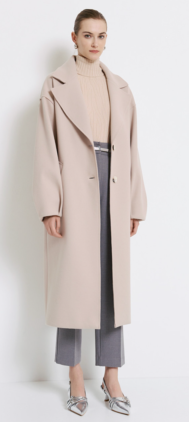 Access Fashion Beige Oversized Long Coat with Sleeve Detailing, 44-9013