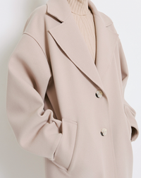 Access Fashion Beige Oversized Long Coat with Sleeve Detailing, 44-9013