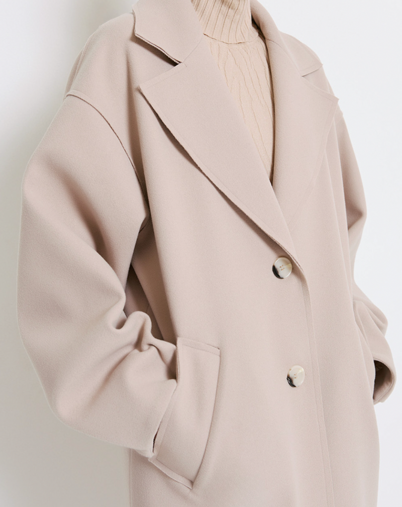 Access Fashion Beige Oversized Long Coat with Sleeve Detailing, 44-9013