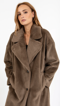 Coster Copenhagen Toffee Beige Longline Faux Fur Coat, 245-6551