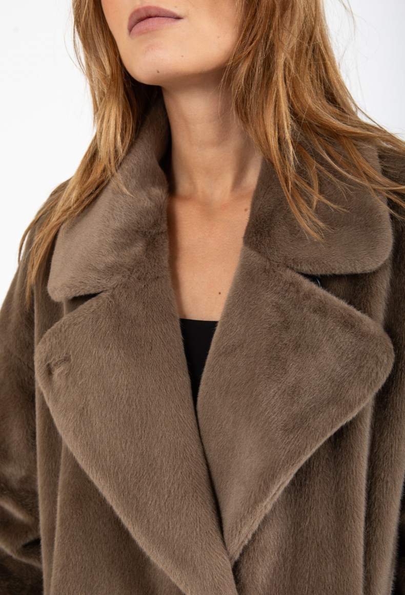 Coster Copenhagen Toffee Beige Longline Faux Fur Coat, 245-6551