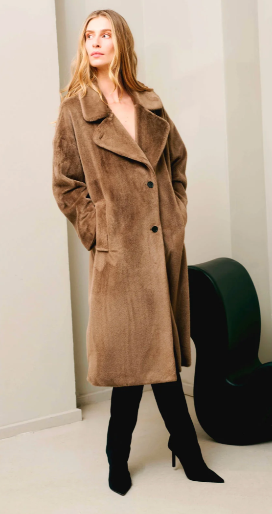 Coster Copenhagen Toffee Beige Longline Faux Fur Coat, 245-6551