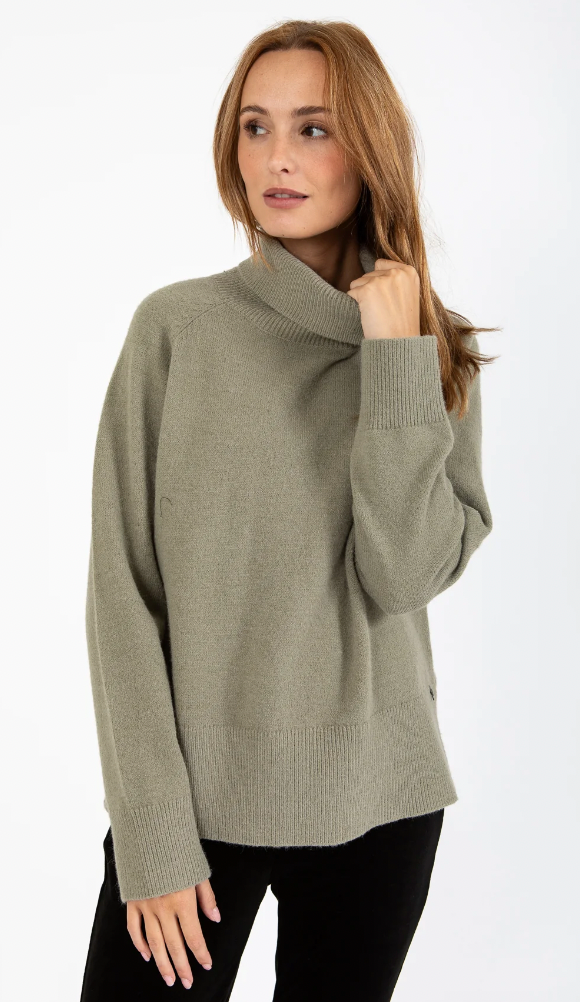 Coster Copenhagen Moss Green Cowl Neck Longline Knit, 245-2418 