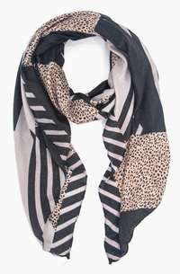 Ruby 67 Jodi Black Animal Print Scarf with Stripe Detailing