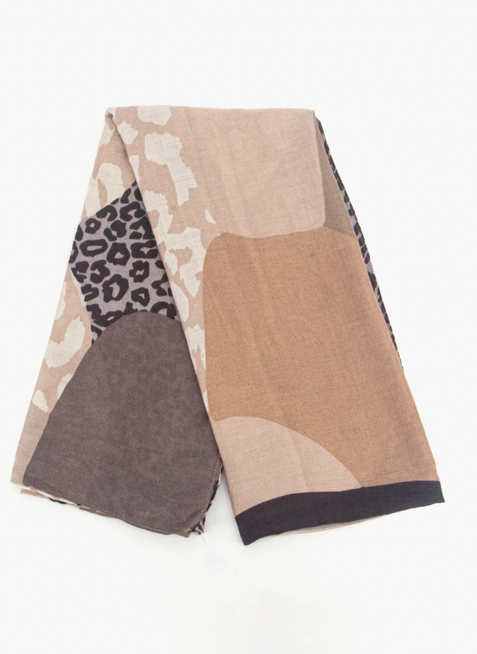 Ruby 67 Cara Neutral Leopard Colourblock Scarf