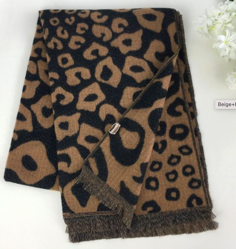 Ruby 67 Camel/Black Leopard Blanket Scarf