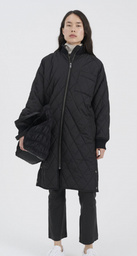 InWear Ektra Black Ultimate Oversized Quilted Coat with Button Detailing