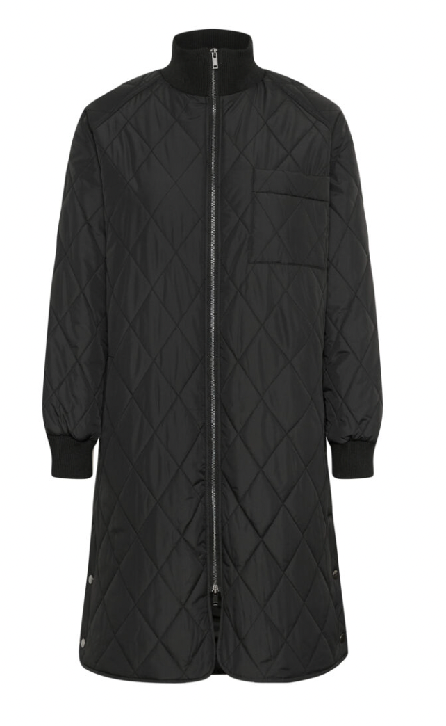 InWear Ektra Black Ultimate Oversized Quilted Coat with Button Detailing