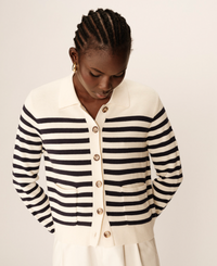 Grace and Mila Pam Navy/Cream Striped Supersoft Cropped Cardigan