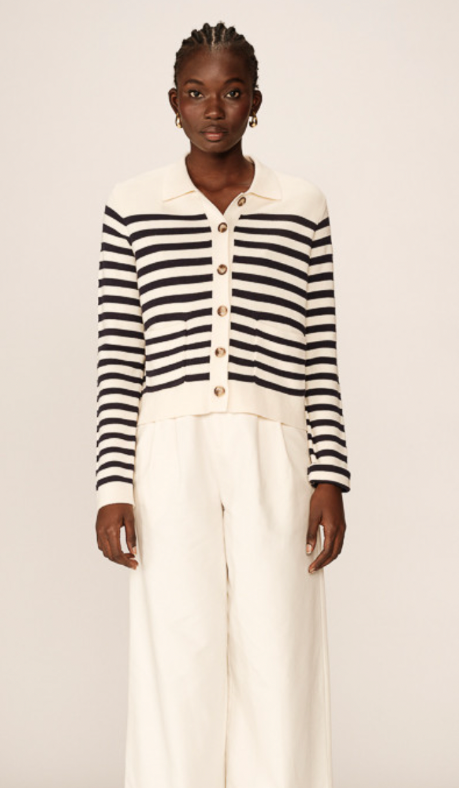 Grace and Mila Pam Navy/Cream Striped Supersoft Cropped Cardigan