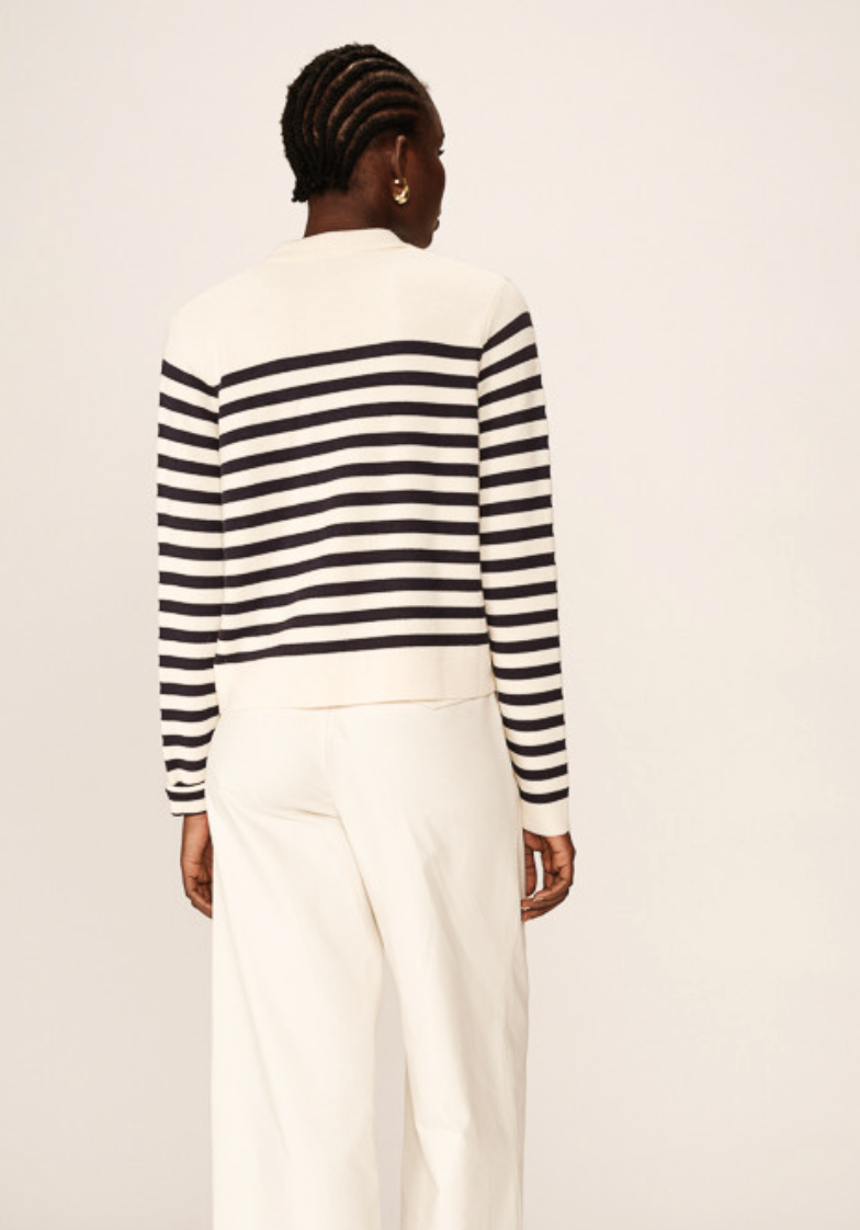 Grace and Mila Pam Navy/Cream Striped Supersoft Cropped Cardigan