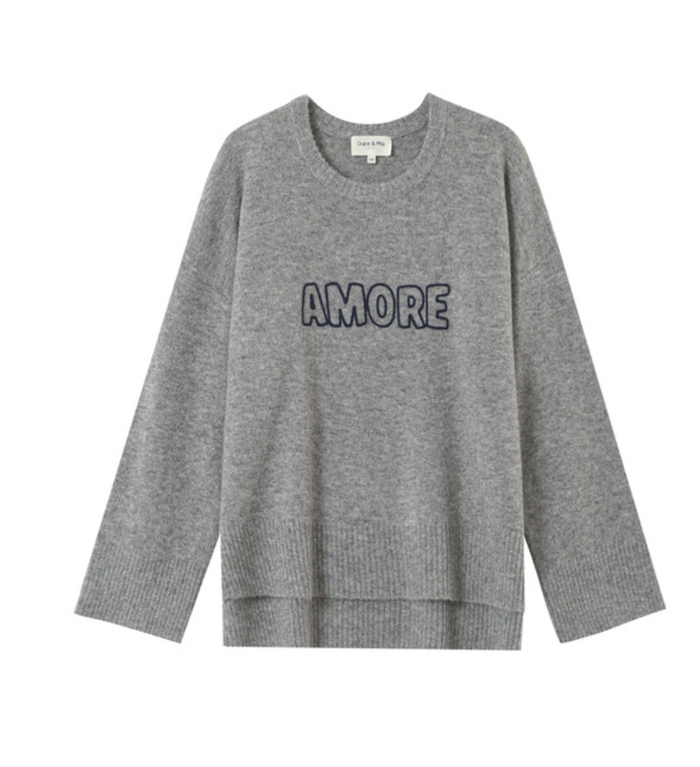 Grace and Mila Grey Oversized 'AMORE' Supersoft Knit