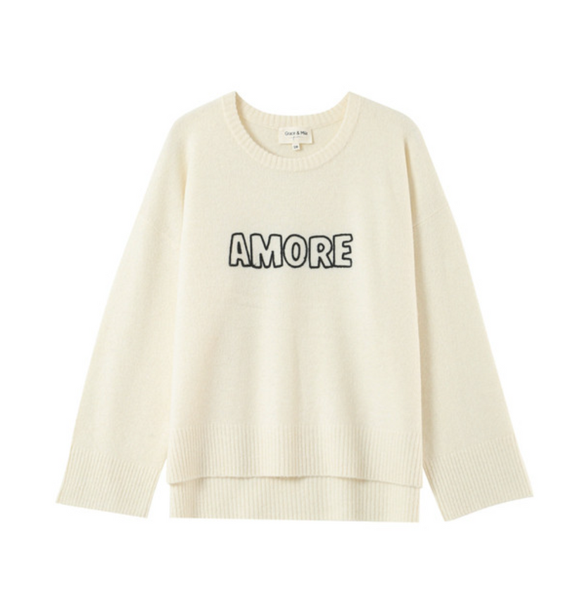 Grace and Mila Cream Oversized 'AMORE' Supersoft Knit