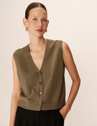 Grace and Mila Pancake Khaki Knitted Cropped Waistcoat