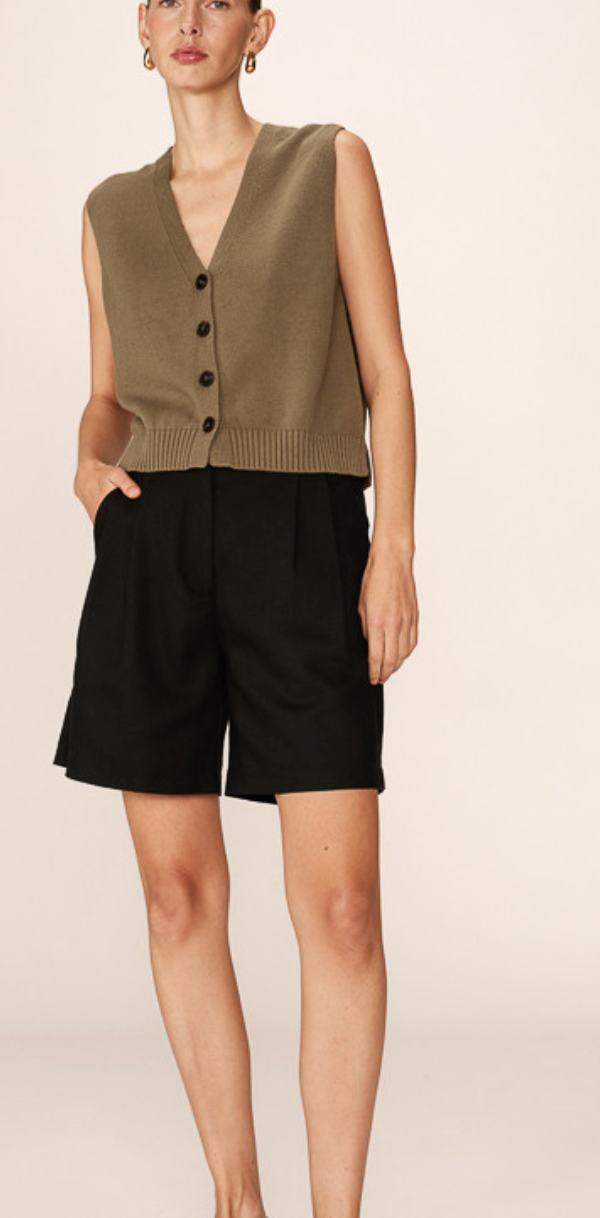 Grace and Mila Pancake Khaki Knitted Cropped Waistcoat