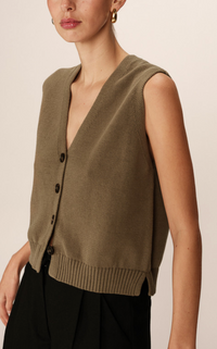 Grace and Mila Pancake Khaki Knitted Cropped Waistcoat