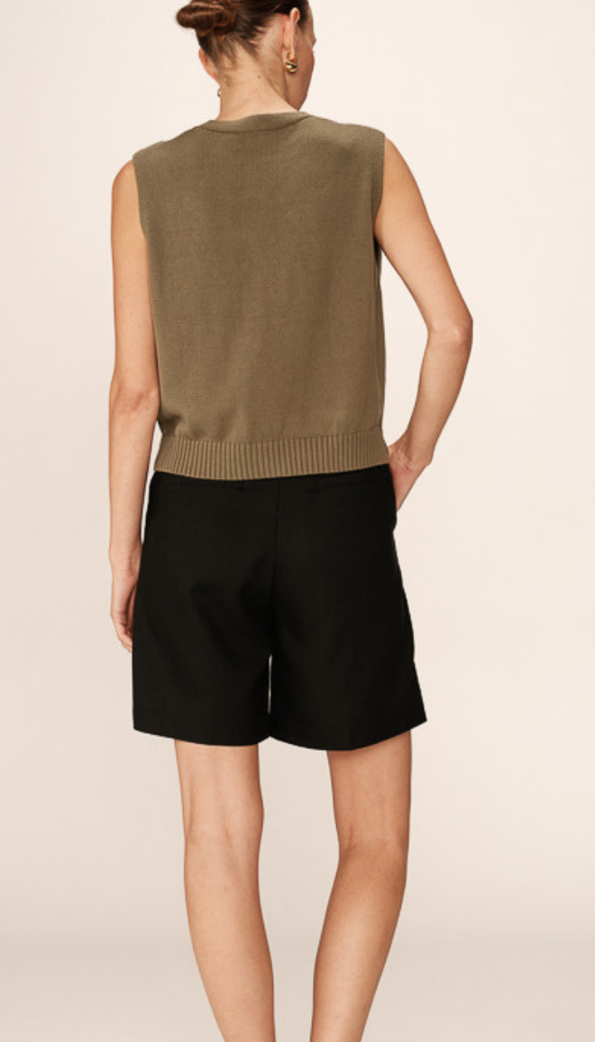 Grace and Mila Pancake Khaki Knitted Cropped Waistcoat