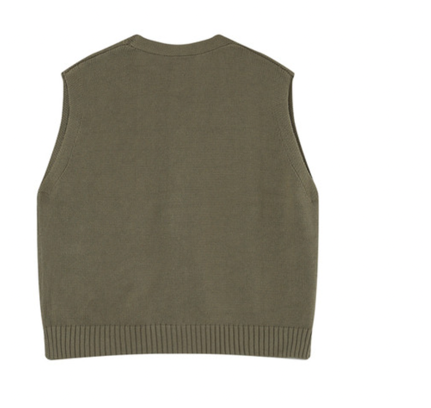 Grace and Mila Pancake Khaki Knitted Cropped Waistcoat