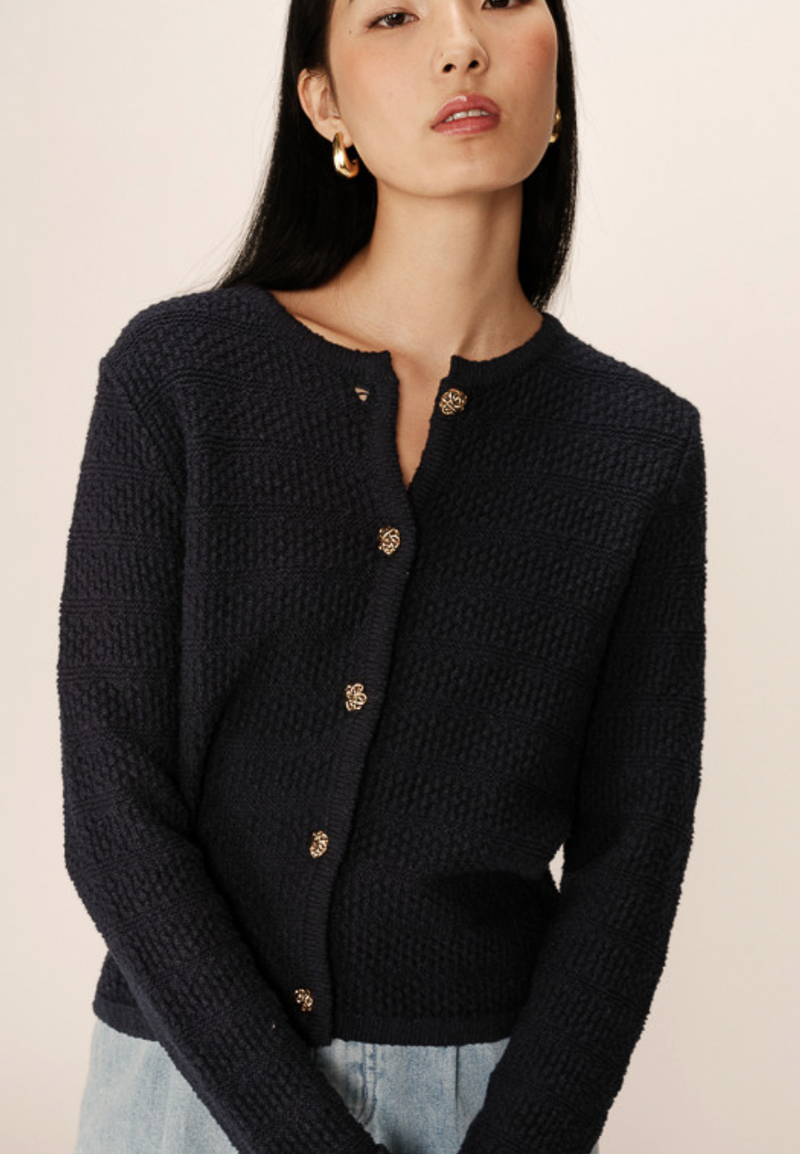 Grace and Mila Paca Marine Navy Textured Button Cardigan