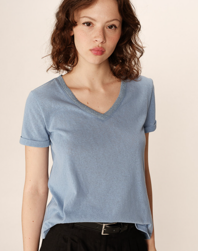 Grace and Mila Pepito Blue V-Neck Lurex T-Shirt